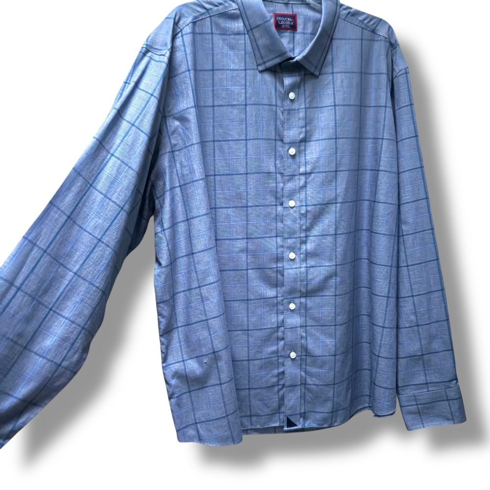 UNTUCKit Ortman WF Blue Windowpane Check Relaxed Fit Shirt XXXL 3XL 40780 Mens - Picture 2 of 7